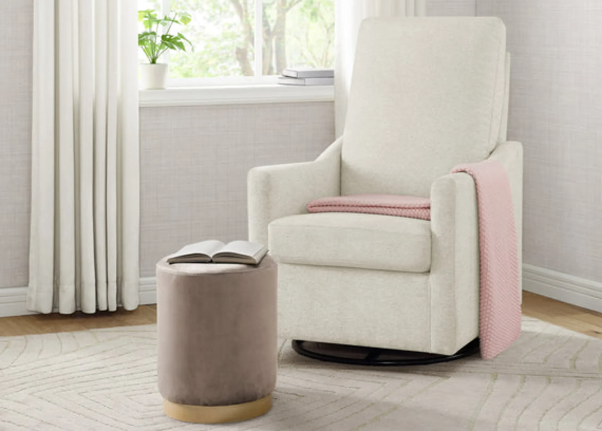Gliders & Recliners*Delta Children Andie Nursery Glider Swivel Chair with Stain-Resistant LiveSmart Fabric Limestone (1416)