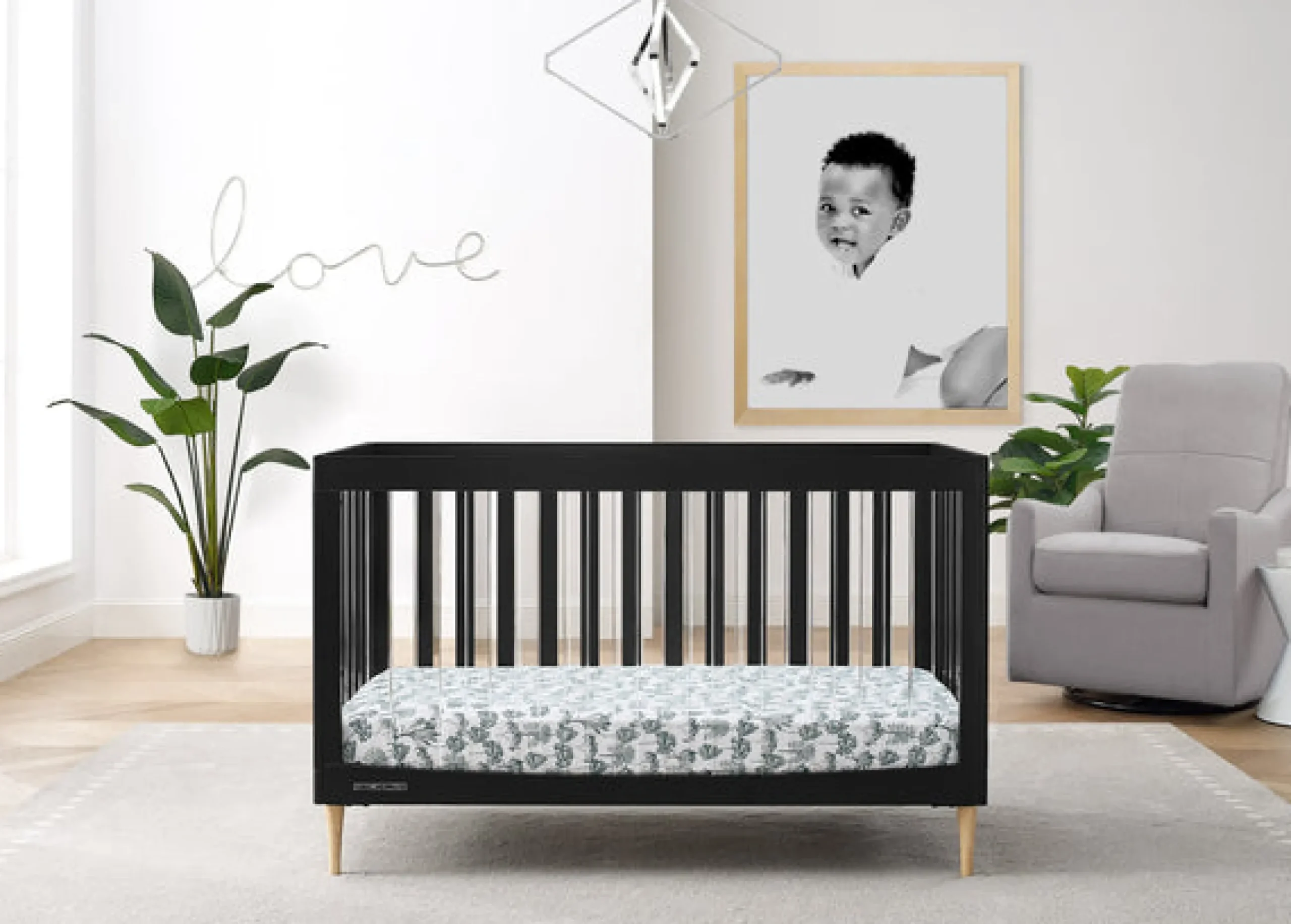 Baby Cribs*Delta Children Austin Acrylic 4-in-1 Convertible Crib Midnight Grey with Natural (1372)