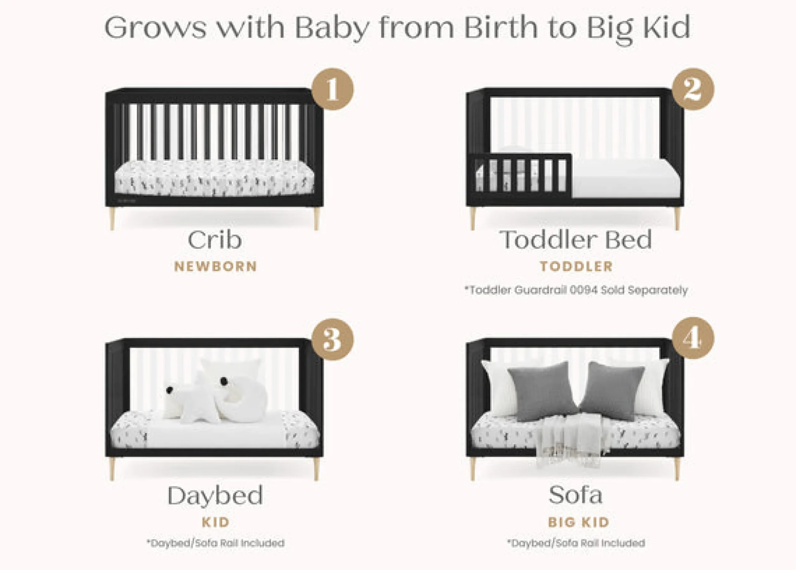 Baby Cribs*Delta Children Austin Acrylic 4-in-1 Convertible Crib Midnight Grey with Natural (1372)