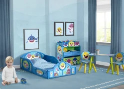 Toddler Beds*Delta Children Baby Shark Plastic Sleep and Play Toddler Bed with Attached Guardrails