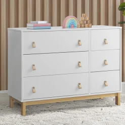 Dressers & Changing Tables|Dressers*babyGap by Delta Children babyGap Legacy 6 Drawer Dresser with Leather Pulls and Interlocking Drawers Bianca White with Natural (123)