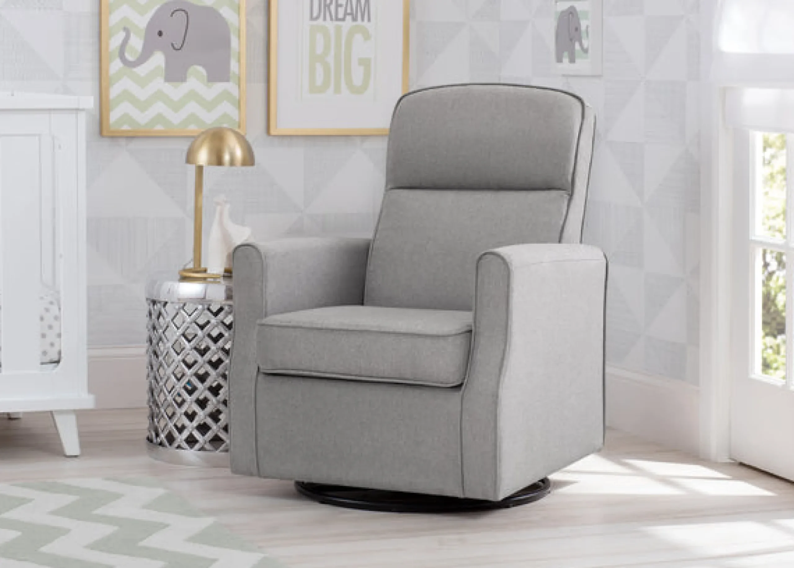 Gliders & Recliners*Delta Children Blair Slim Nursery Glider Swivel Rocker Chair French Grey (1304)