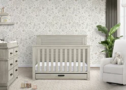 Baby Cribs*Simmons Kids Caden 6-in-1 Convertible Crib with Trundle Drawer Rustic Mist (1373)