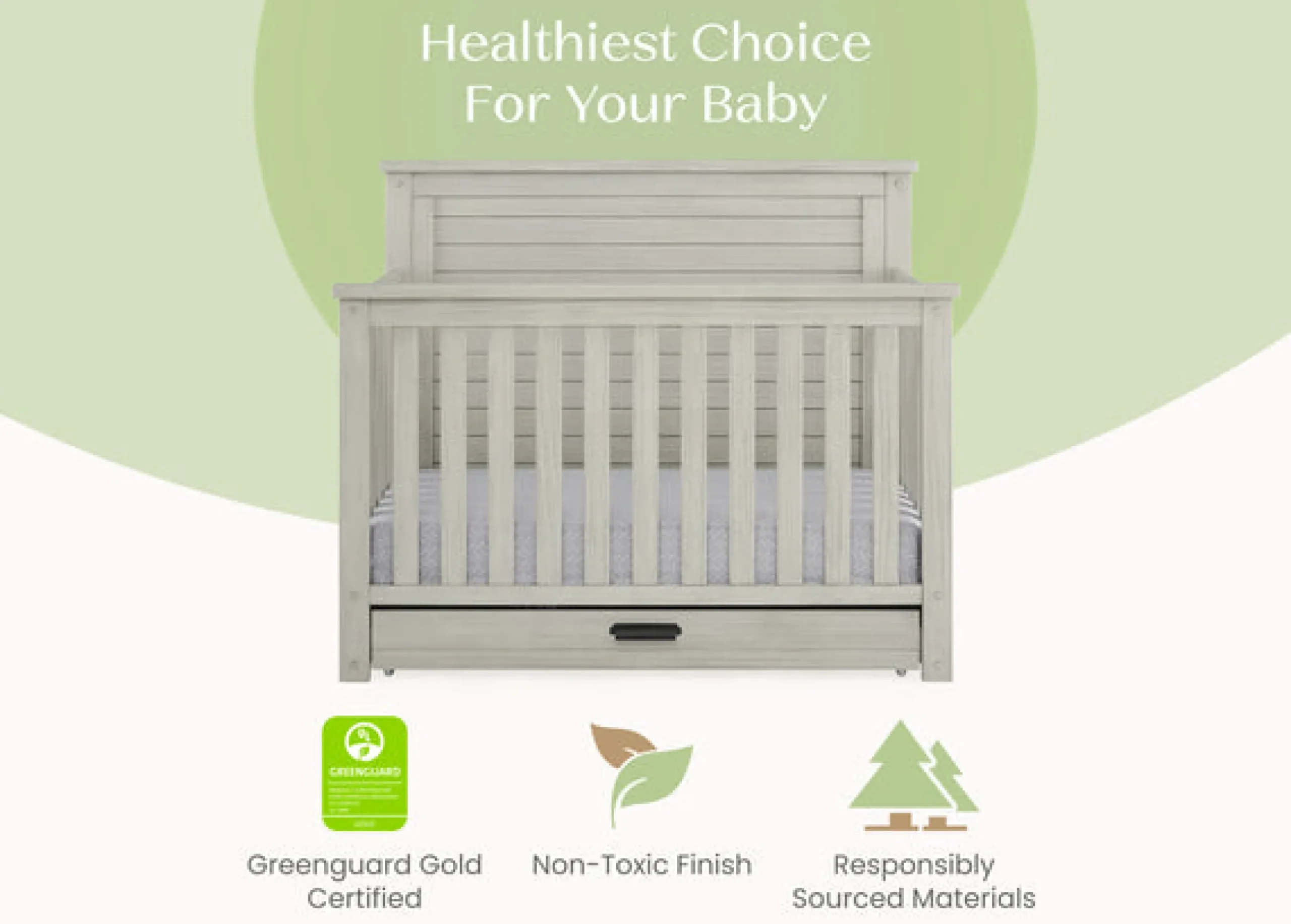 Baby Cribs*Simmons Kids Caden 6-in-1 Convertible Crib with Trundle Drawer Rustic Mist (1373)