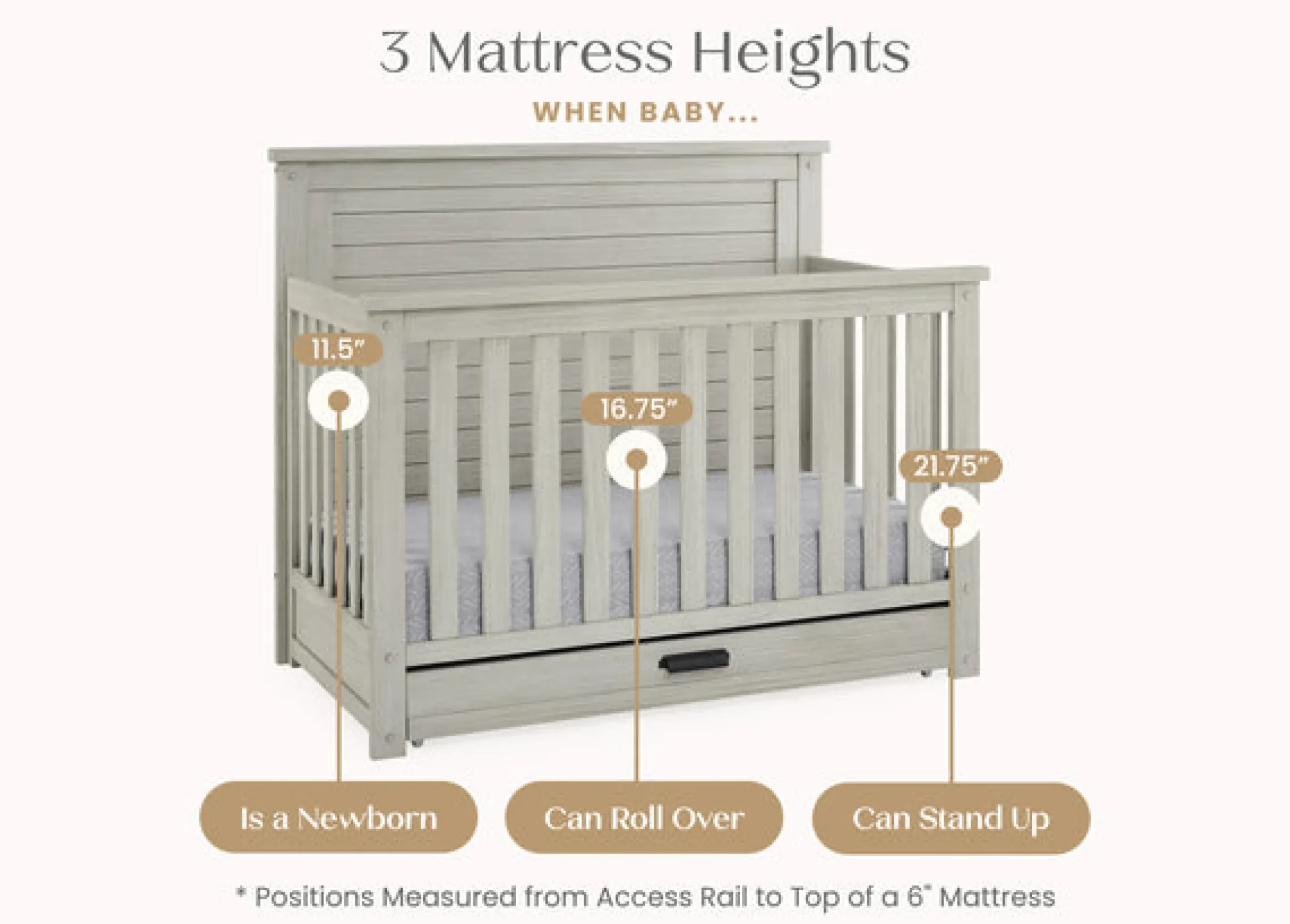 Baby Cribs*Simmons Kids Caden 6-in-1 Convertible Crib with Trundle Drawer Rustic Mist (1373)
