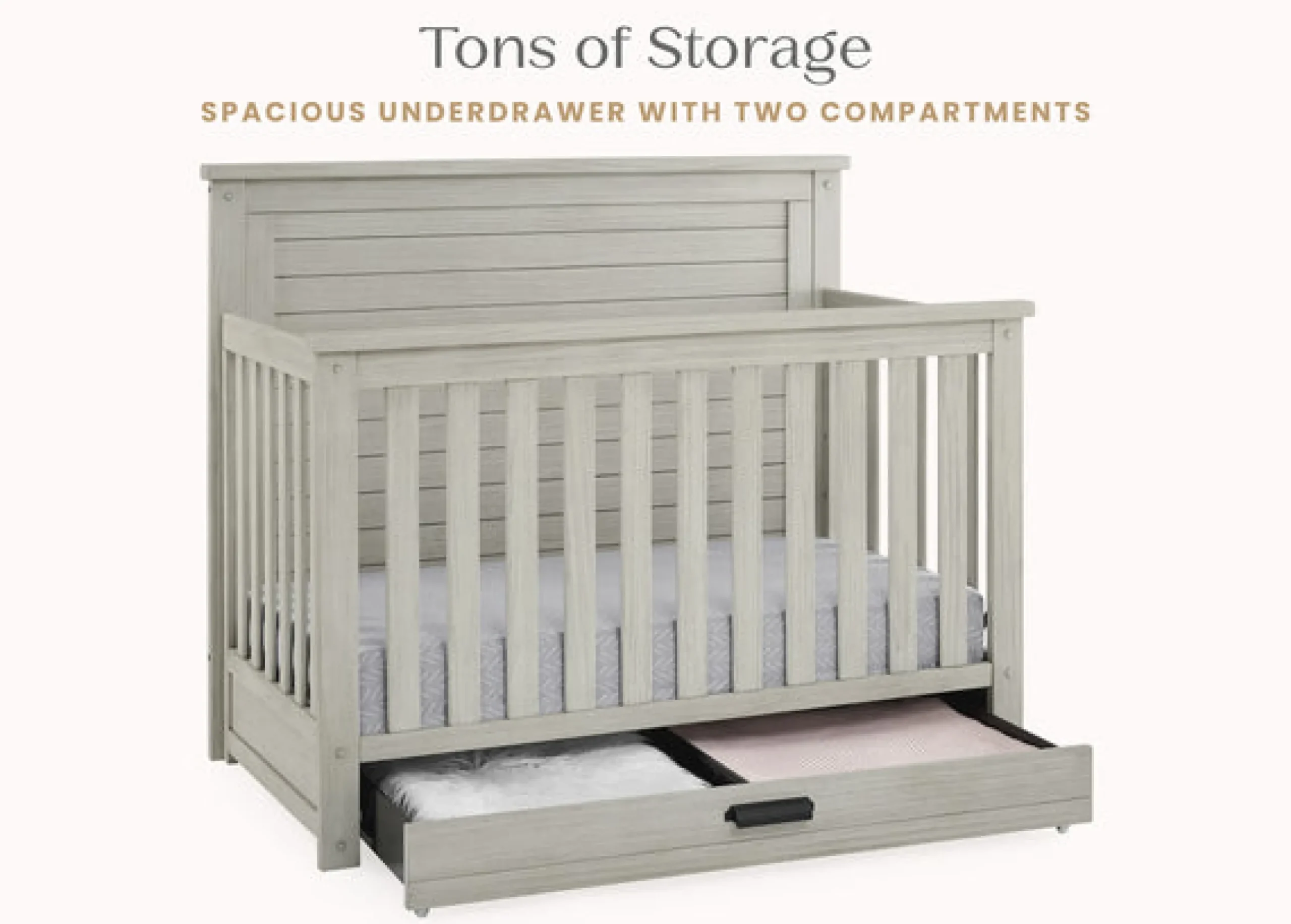 Baby Cribs*Simmons Kids Caden 6-in-1 Convertible Crib with Trundle Drawer Rustic Mist (1373)