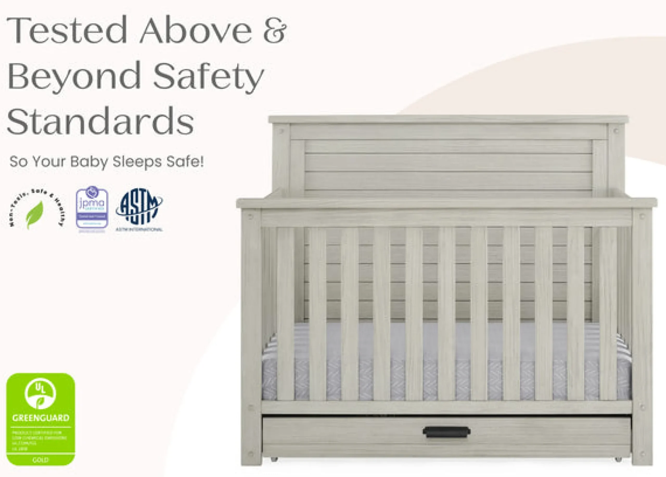 Baby Cribs*Simmons Kids Caden 6-in-1 Convertible Crib with Trundle Drawer Rustic Mist (1373)