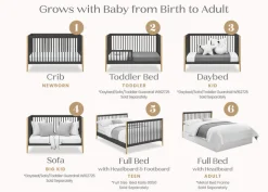 Baby Cribs*Delta Children Casey 6-in-1 Convertible Crib Charcoal Grey with Natural (1410)