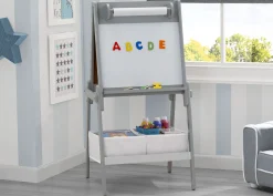 Easels*Delta Children Chelsea Double-Sided Storage Easel with Paper Roll and Magnets | Dry Erase Surface & Chalkboard Surface