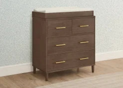 Dressers & Changing Tables|Dressers*Delta Children Classic 4 Drawer Dresser with Changing Top and Interlocking Drawers Teak Brown (1526)