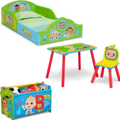 Toddler Beds|Table & Chair Sets*Delta Children CoComelon 4-Piece Toddler Room-in-a-Box Set – Includes Sleep and Play Toddler Bed, Table, 1 Chair and Toy Box