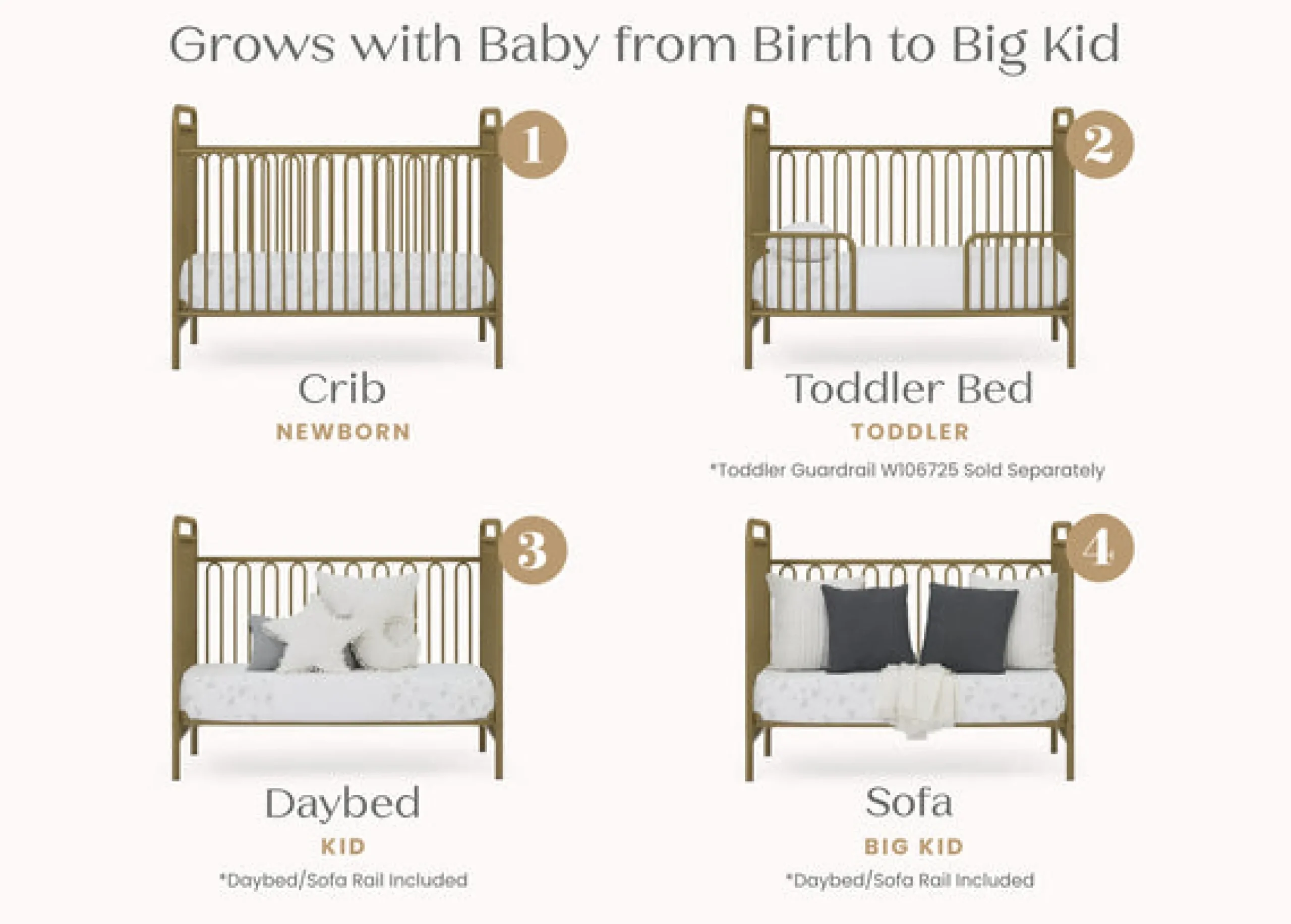 Baby Cribs*Delta Children Darcy 4-in-1 Convertible Metal Crib Melted Bronze (1362)