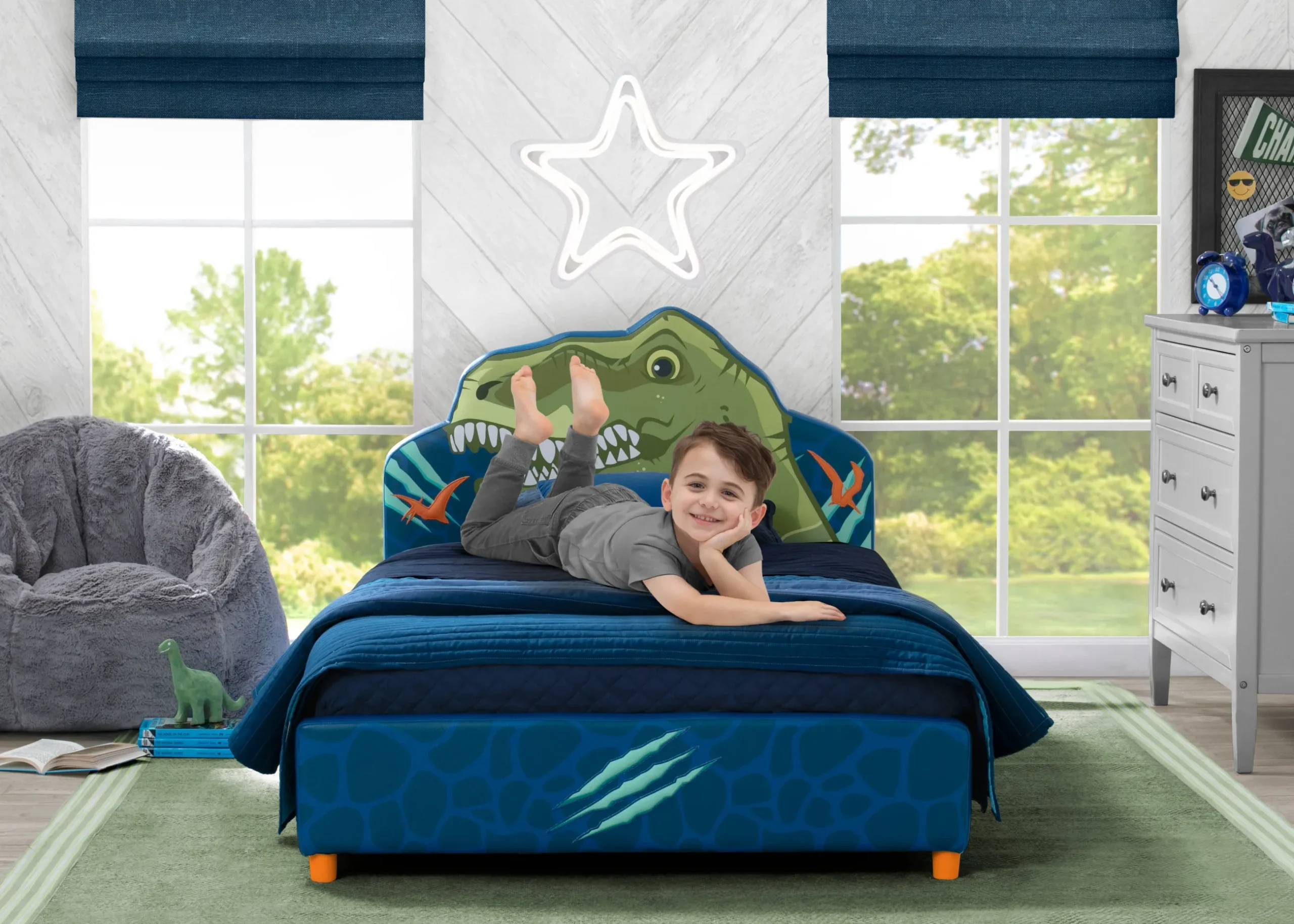 Twin Beds*Delta Children Dinosaur Upholstered Twin Bed
