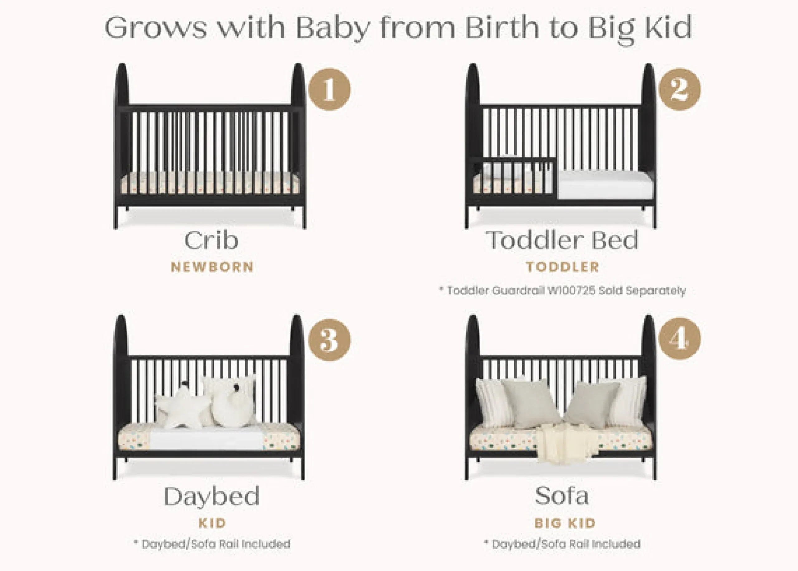 Baby Cribs*Delta Children Eloise 4-in-1 Convertible Crib Midnight Grey (1360)