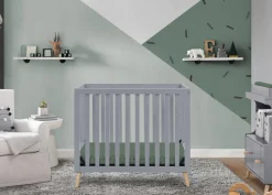 Baby Cribs*Delta Children Essex Convertible Mini Baby Crib with 2.75-Inch Mattress, Greenguard Gold Certified Grey with Natural (1359)