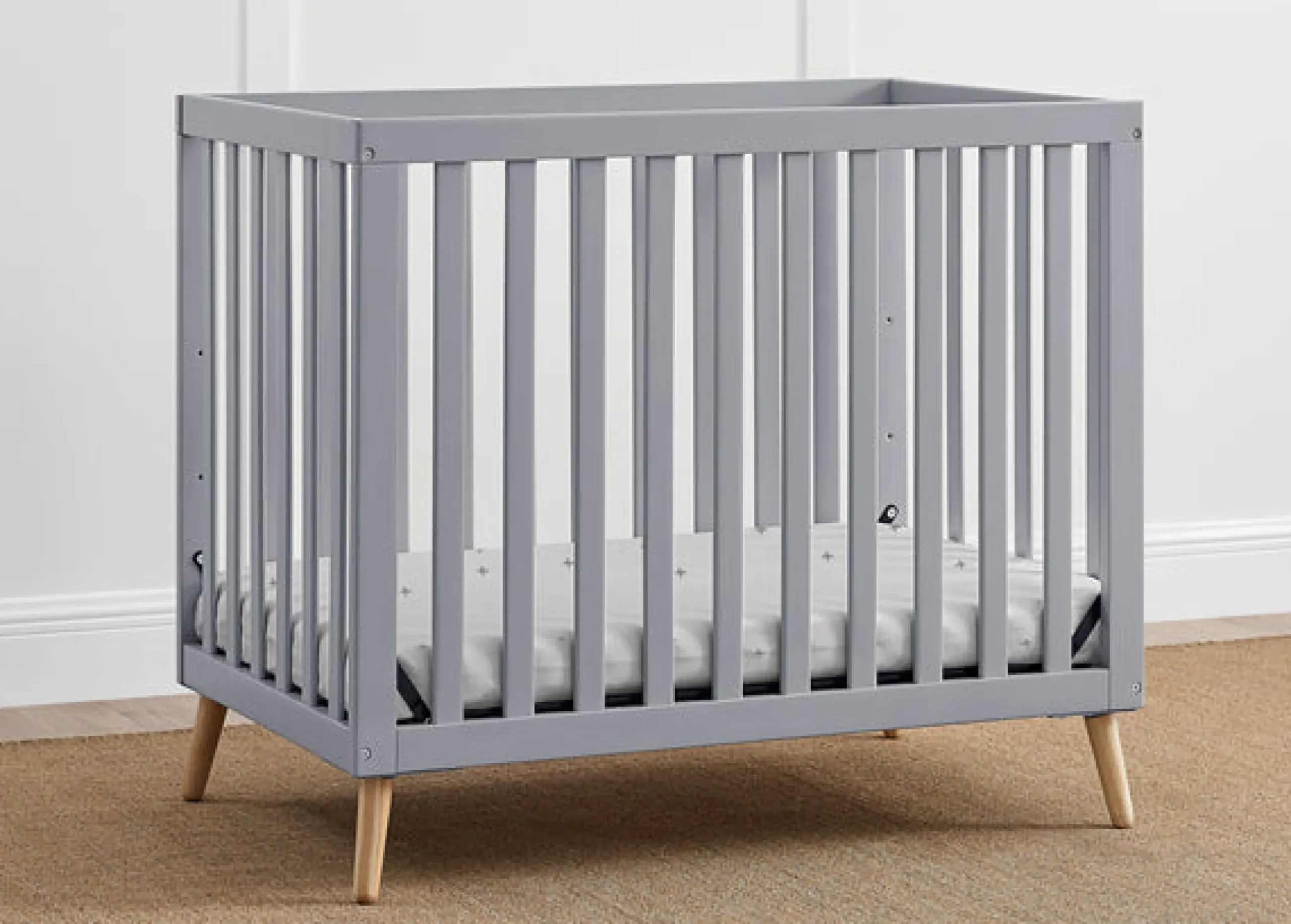 Baby Cribs*Delta Children Essex Convertible Mini Baby Crib with 2.75-Inch Mattress, Greenguard Gold Certified Grey with Natural (1359)