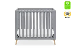 Baby Cribs*Delta Children Essex Convertible Mini Baby Crib with 2.75-Inch Mattress, Greenguard Gold Certified Grey with Natural (1359)