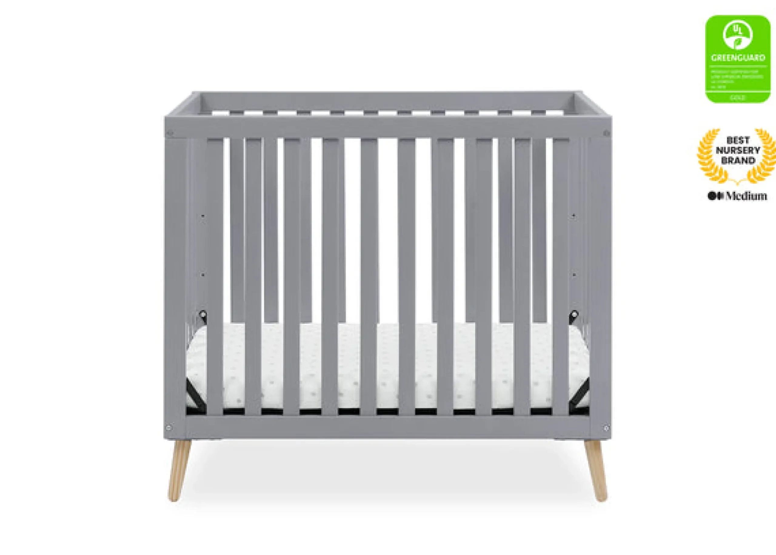 Baby Cribs*Delta Children Essex Convertible Mini Baby Crib with 2.75-Inch Mattress, Greenguard Gold Certified Grey with Natural (1359)
