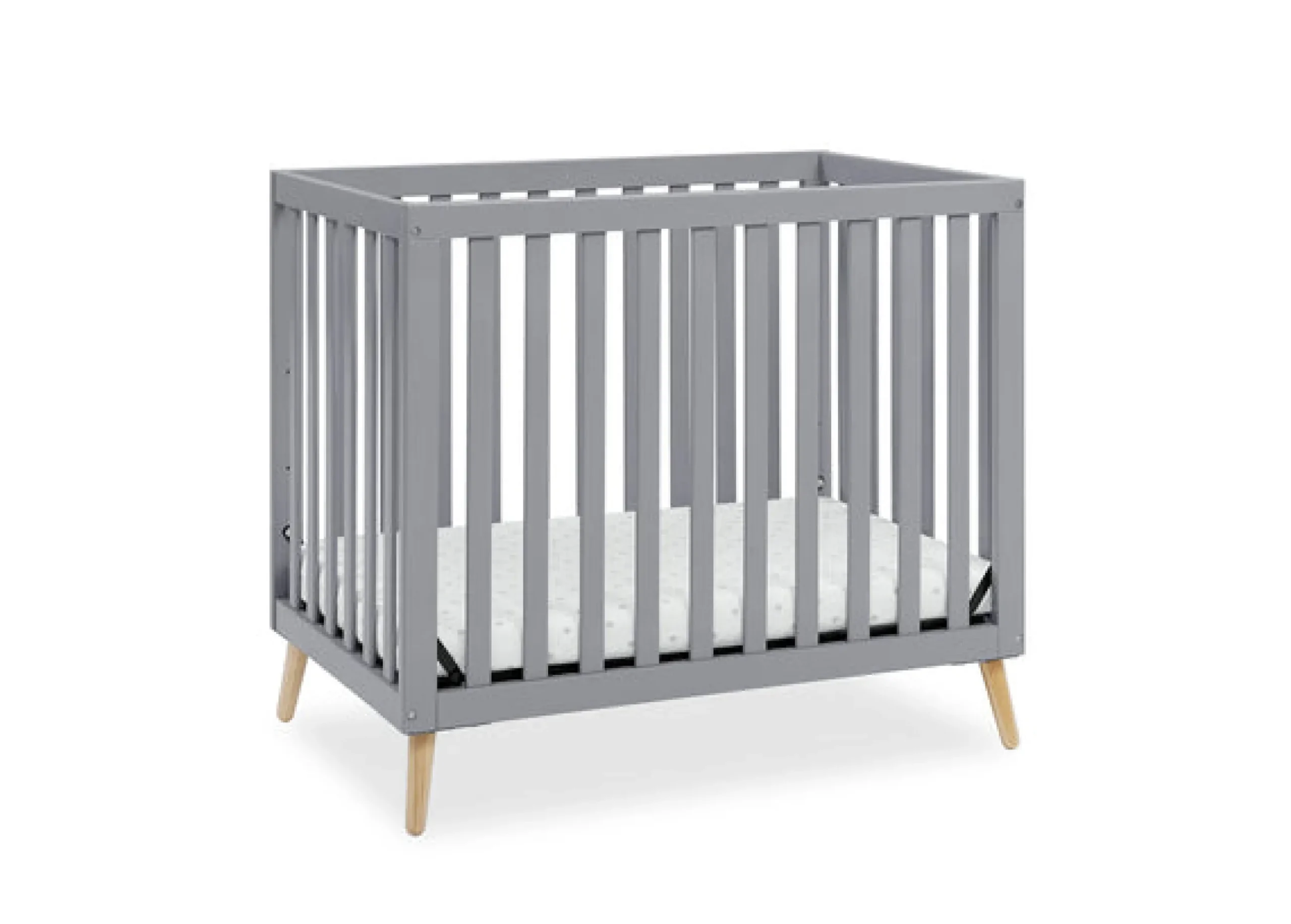 Baby Cribs*Delta Children Essex Convertible Mini Baby Crib with 2.75-Inch Mattress, Greenguard Gold Certified Grey with Natural (1359)