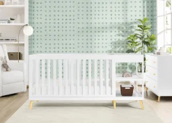Baby Cribs*Delta Children Essex 4-in-1 Convertible Crib and Changer Bianca White with Natural (123)