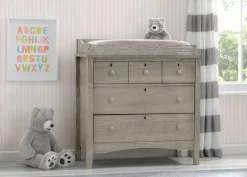 Dressers & Changing Tables|Dressers*Delta Children Farmhouse 3 Drawer Dresser with Changing Top and Interlocking Drawers Textured Limestone (1340)