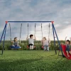 Swings & Swing Sets*Delta Children FunZone Outdoor Metal 4-Piece Swing Set - Includes 2 Swings, 1 Disc/Saucer Swing and Slide