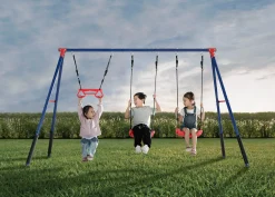 Swings & Swing Sets*Delta Children FunZone Outdoor Metal 3-Piece Swing Set - Includes 2 Swings and 1 Trapeze Bar