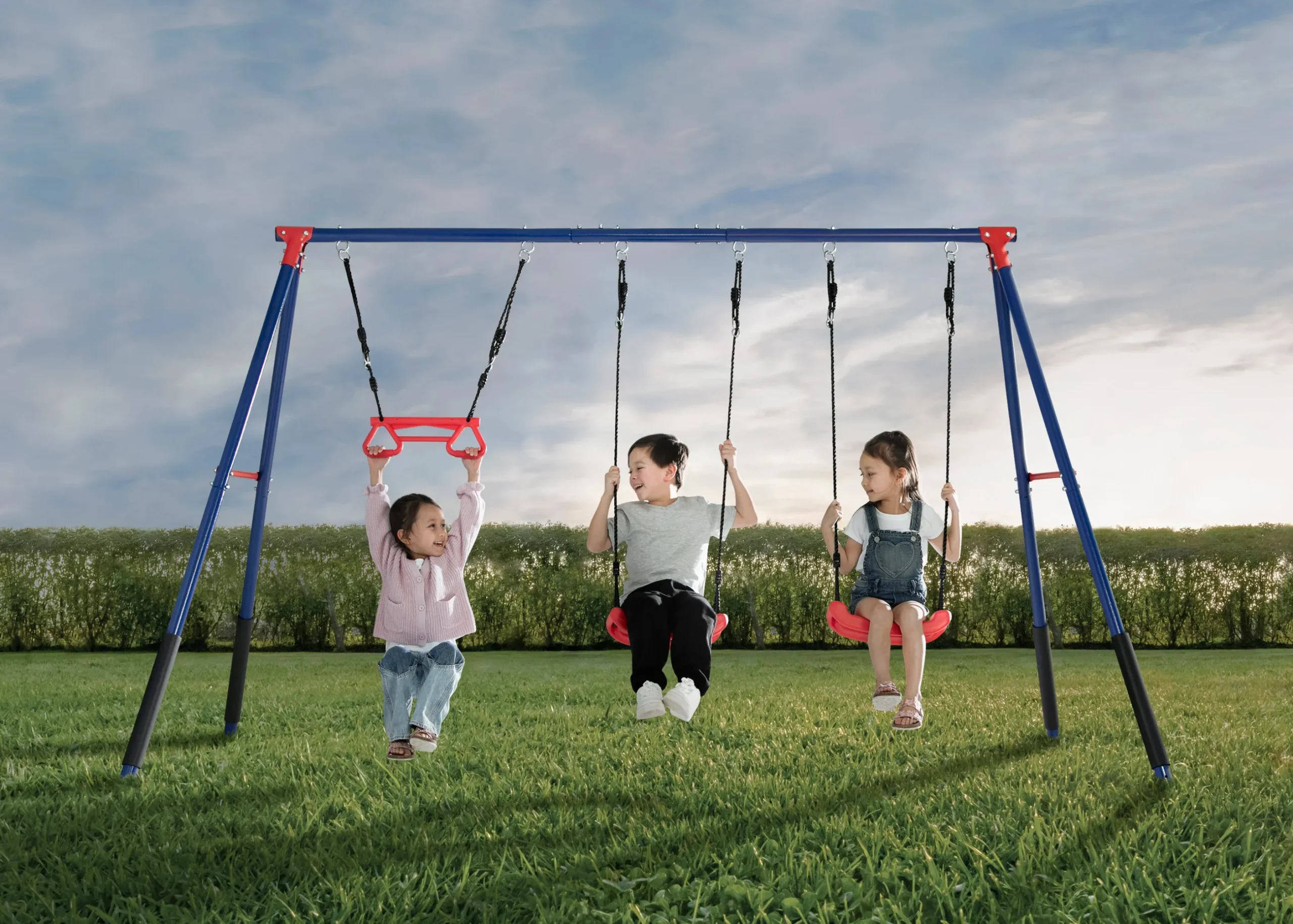 Swings & Swing Sets*Delta Children FunZone Outdoor Metal 3-Piece Swing Set - Includes 2 Swings and 1 Trapeze Bar