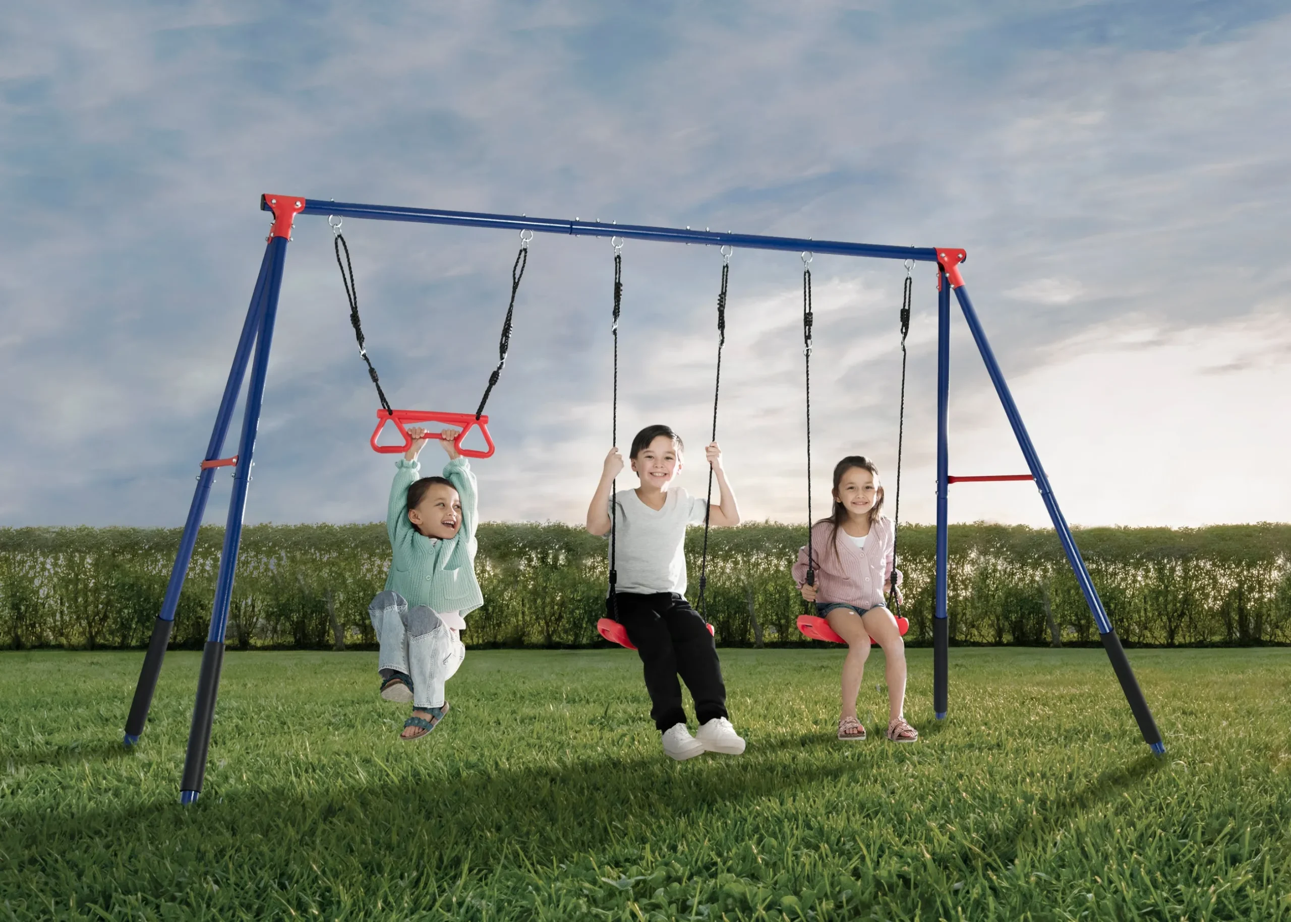 Swings & Swing Sets*Delta Children FunZone Outdoor Metal 3-Piece Swing Set - Includes 2 Swings and 1 Trapeze Bar