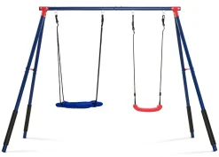 Swings & Swing Sets*Delta Children FunZone Outdoor Metal 2-Piece Swing Set - Includes 1 Swing and 1 Disc/Saucer Swing