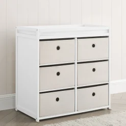 Dressers & Changing Tables|Dressers*Delta Children Hayes Fabric Bin Changer Bianca White with Flax (769)