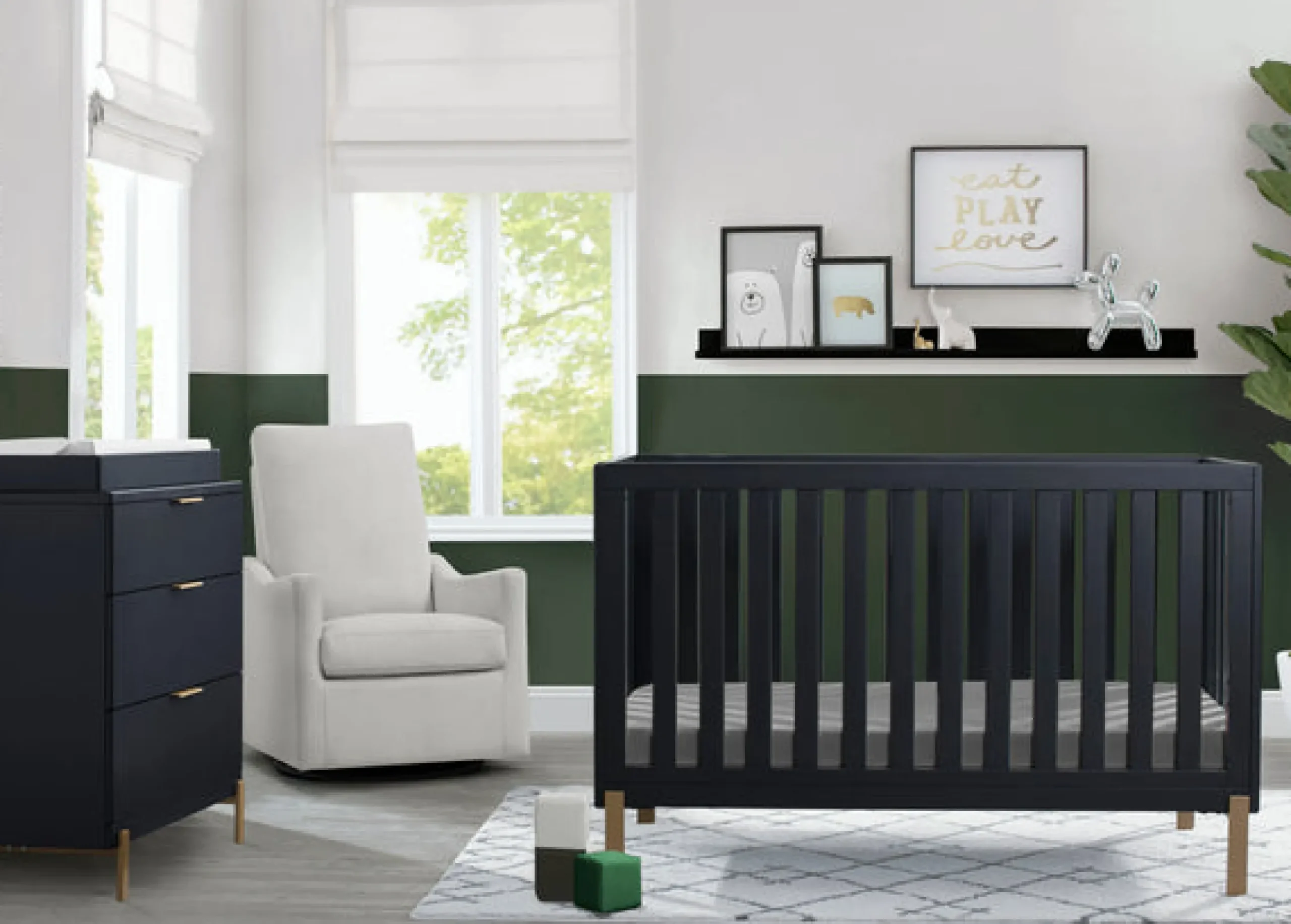 Baby Cribs*Delta Children Hendrix 4-in-1 Convertible Crib Midnight Grey with Metal (1361)