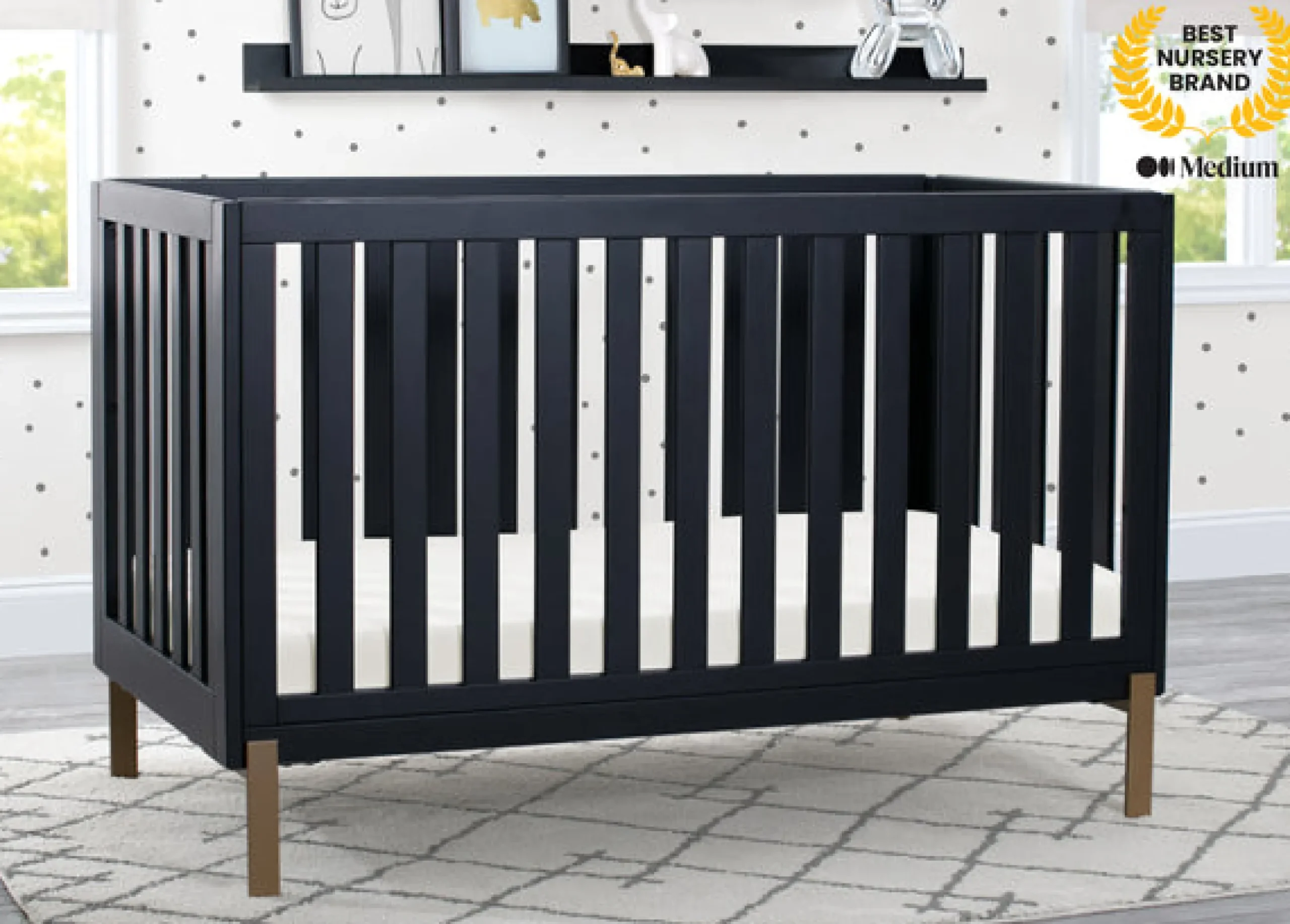 Baby Cribs*Delta Children Hendrix 4-in-1 Convertible Crib Midnight Grey with Metal (1361)