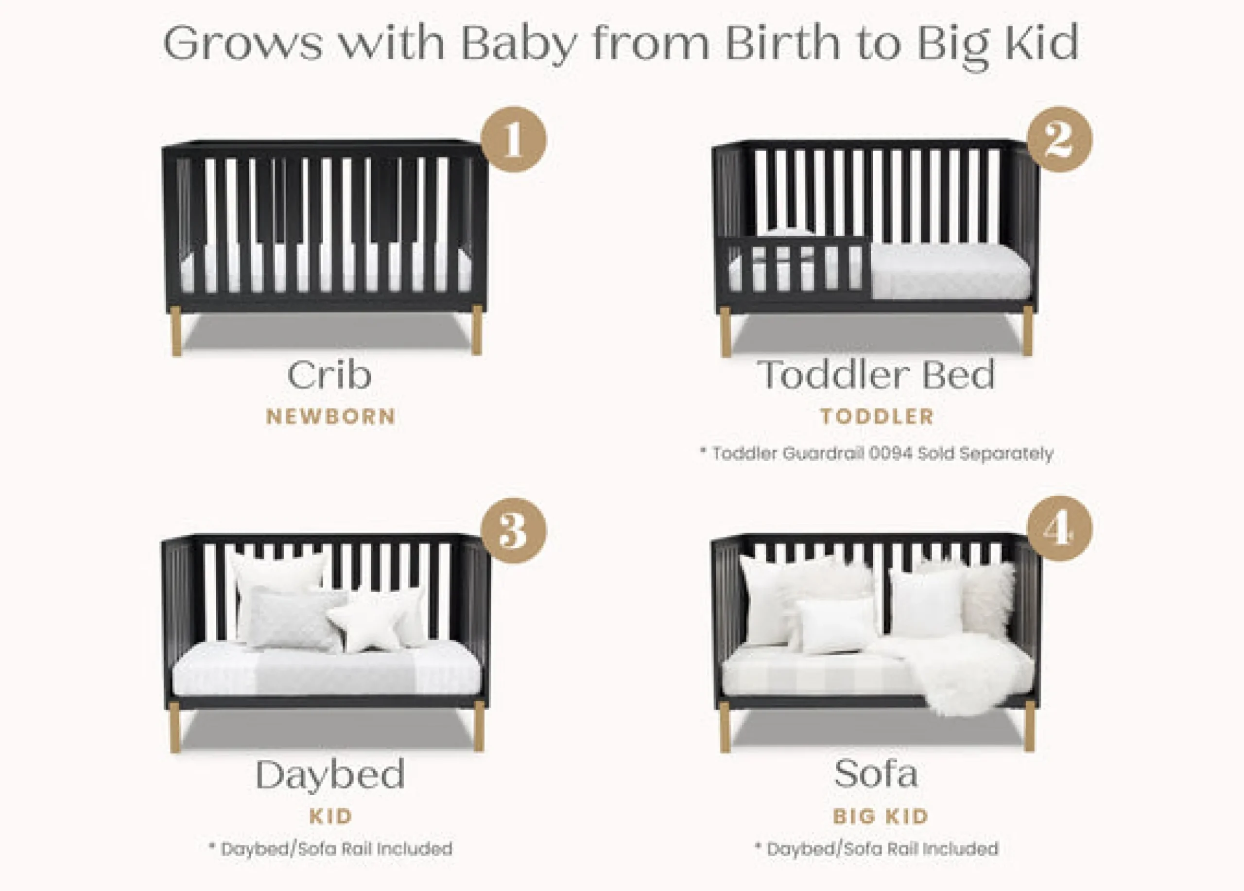 Baby Cribs*Delta Children Hendrix 4-in-1 Convertible Crib Midnight Grey with Metal (1361)