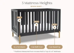 Baby Cribs*Delta Children Hendrix 4-in-1 Convertible Crib Midnight Grey with Metal (1361)