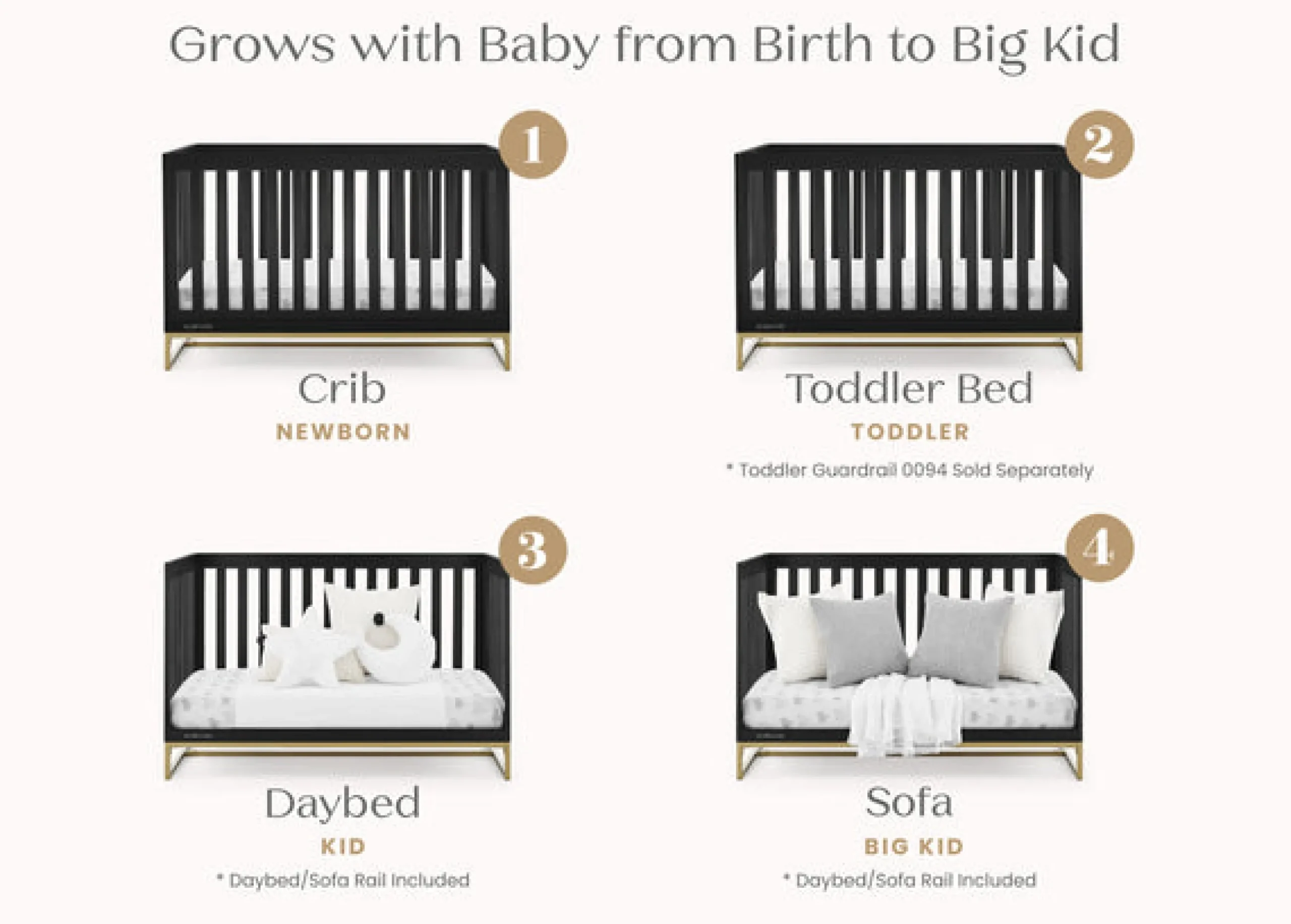 Baby Cribs*Delta Children Jade 4-in-1 Convertible Crib Ebony with Melted Bronze (1500)