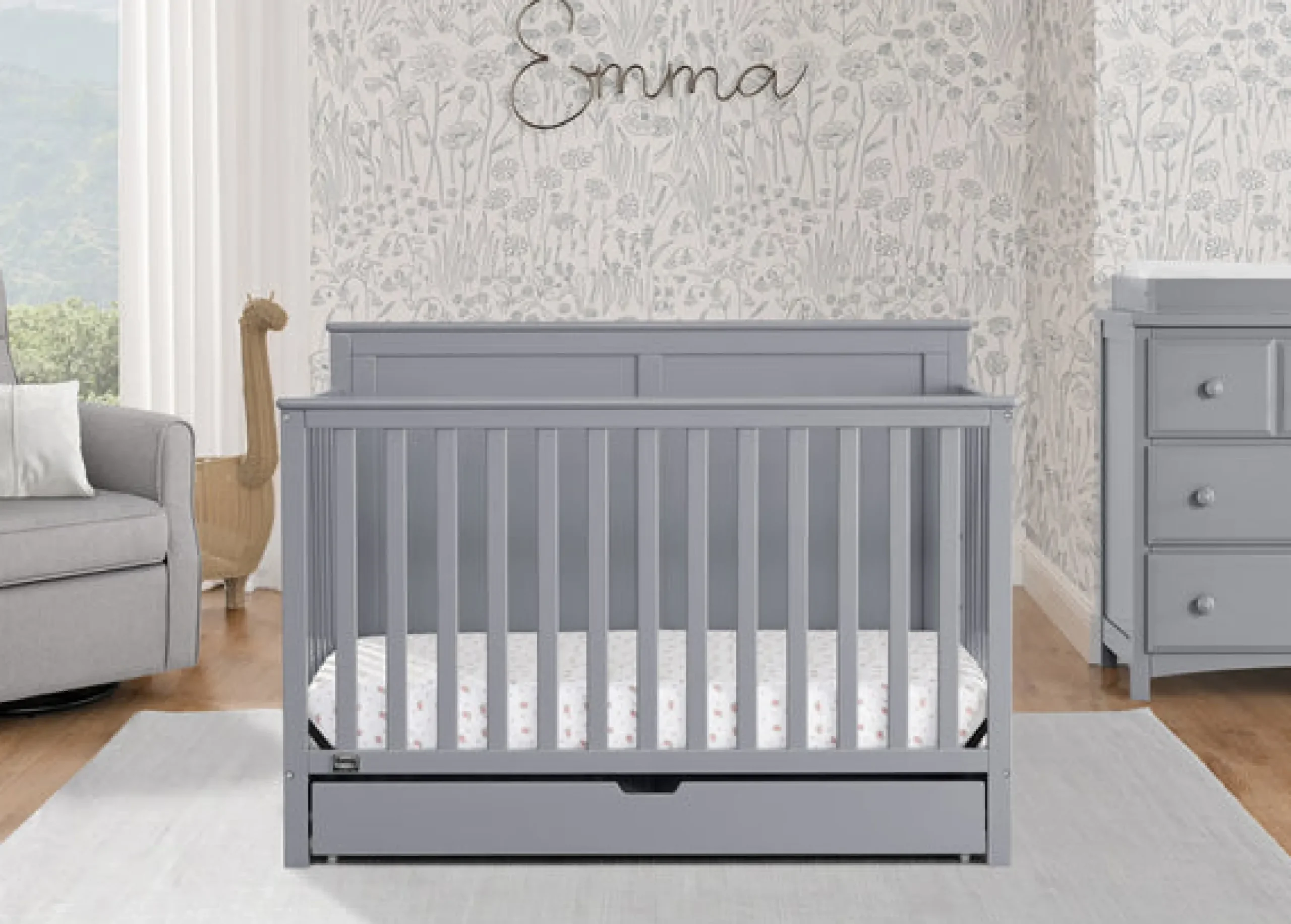 Baby Cribs*Simmons Kids Logan 6-in-1 Convertible Crib with Underdrawer Grey (026)