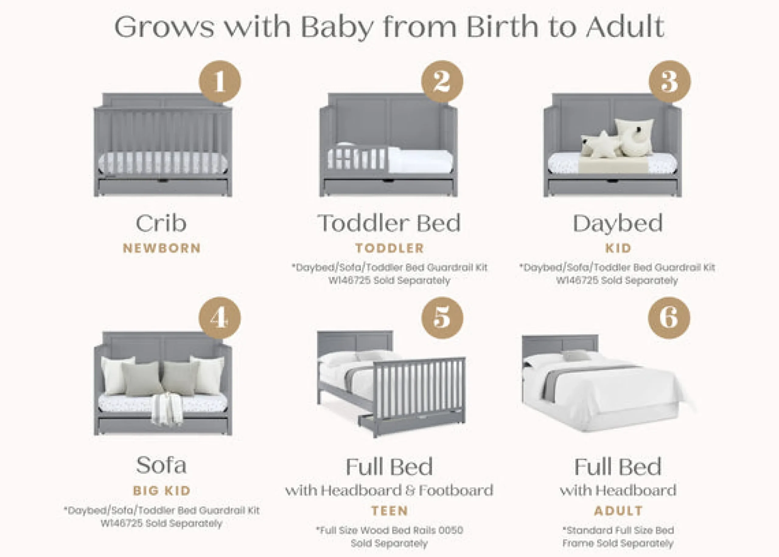 Baby Cribs*Simmons Kids Logan 6-in-1 Convertible Crib with Underdrawer Grey (026)