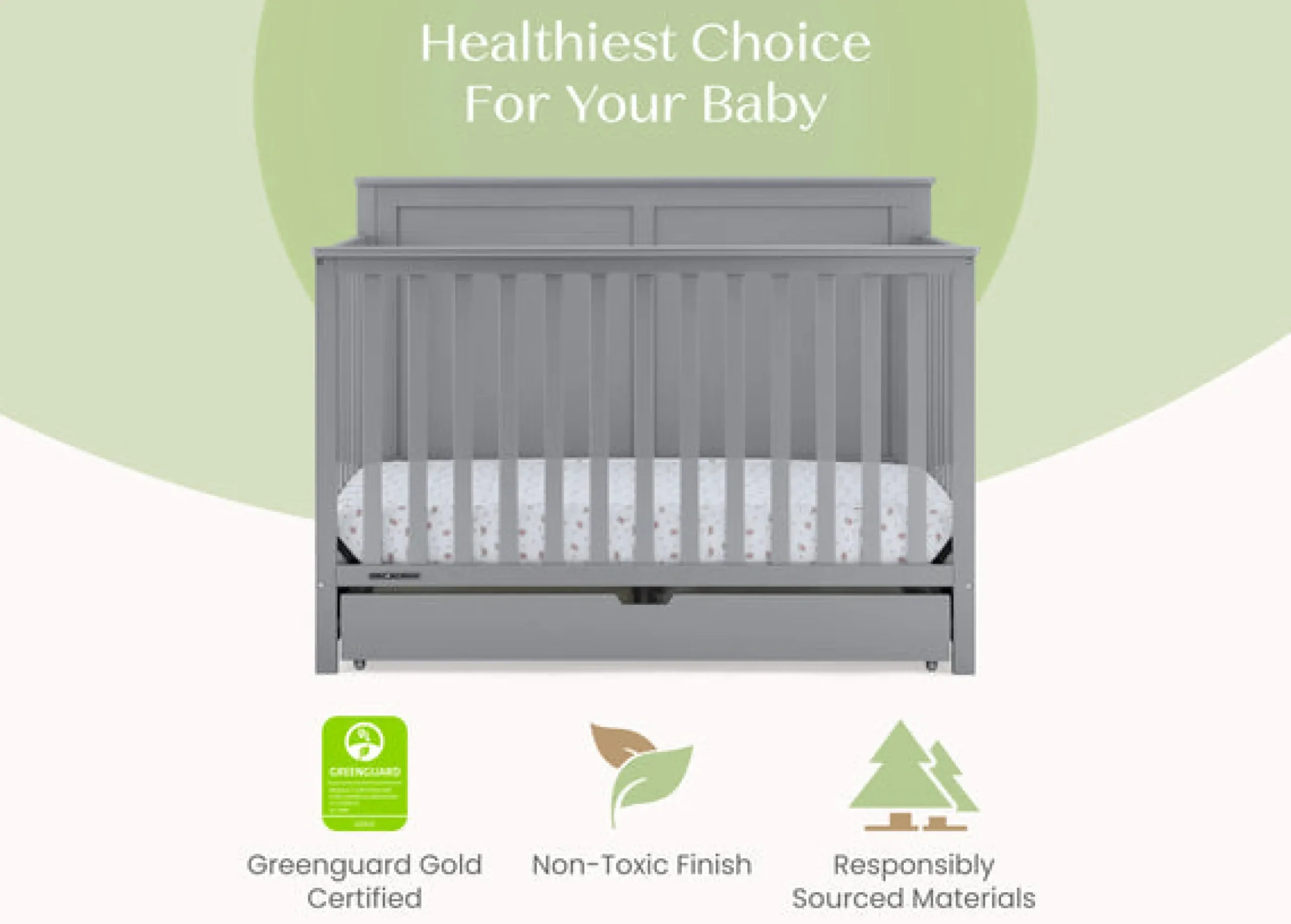 Baby Cribs*Simmons Kids Logan 6-in-1 Convertible Crib with Underdrawer Grey (026)