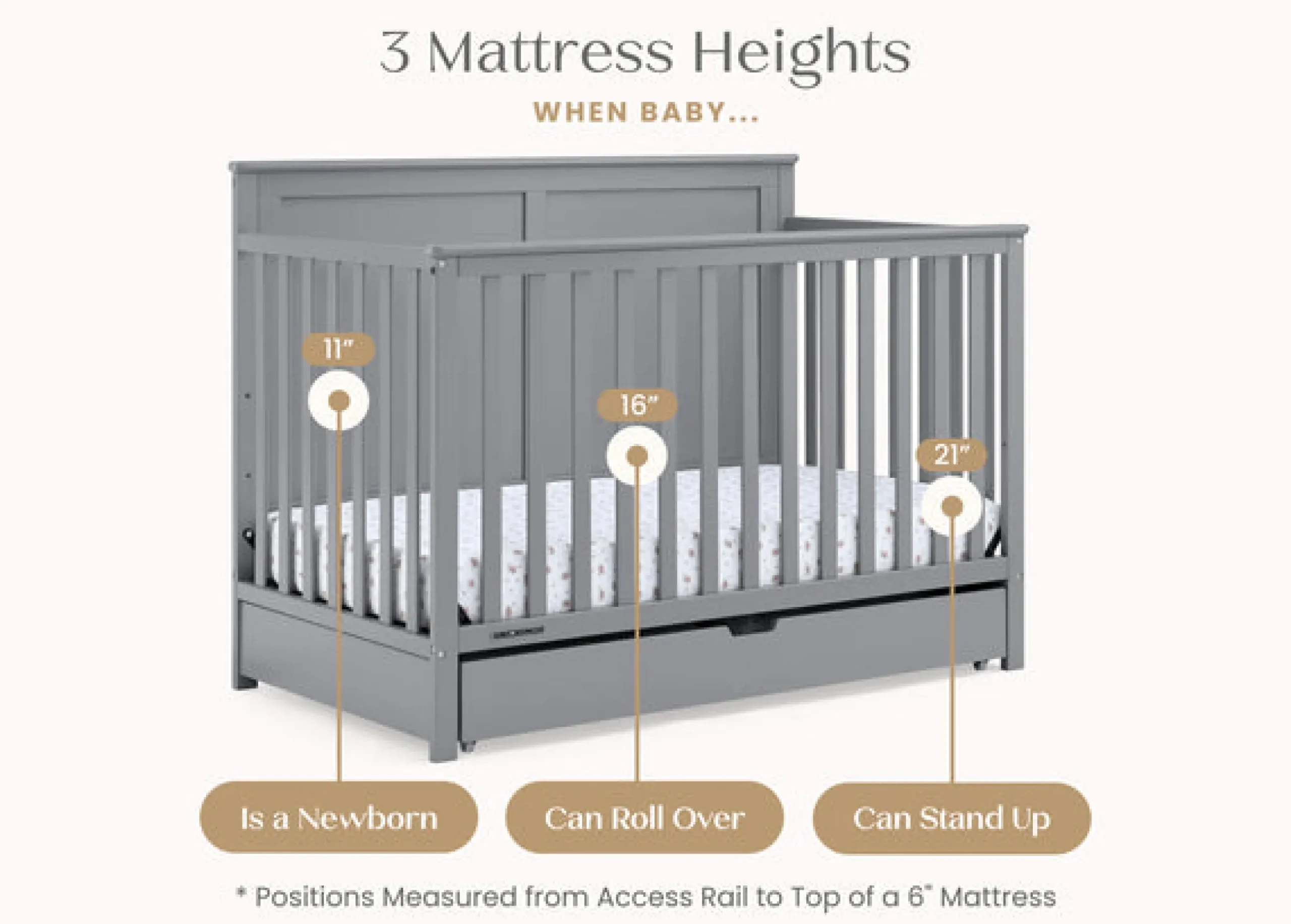 Baby Cribs*Simmons Kids Logan 6-in-1 Convertible Crib with Underdrawer Grey (026)