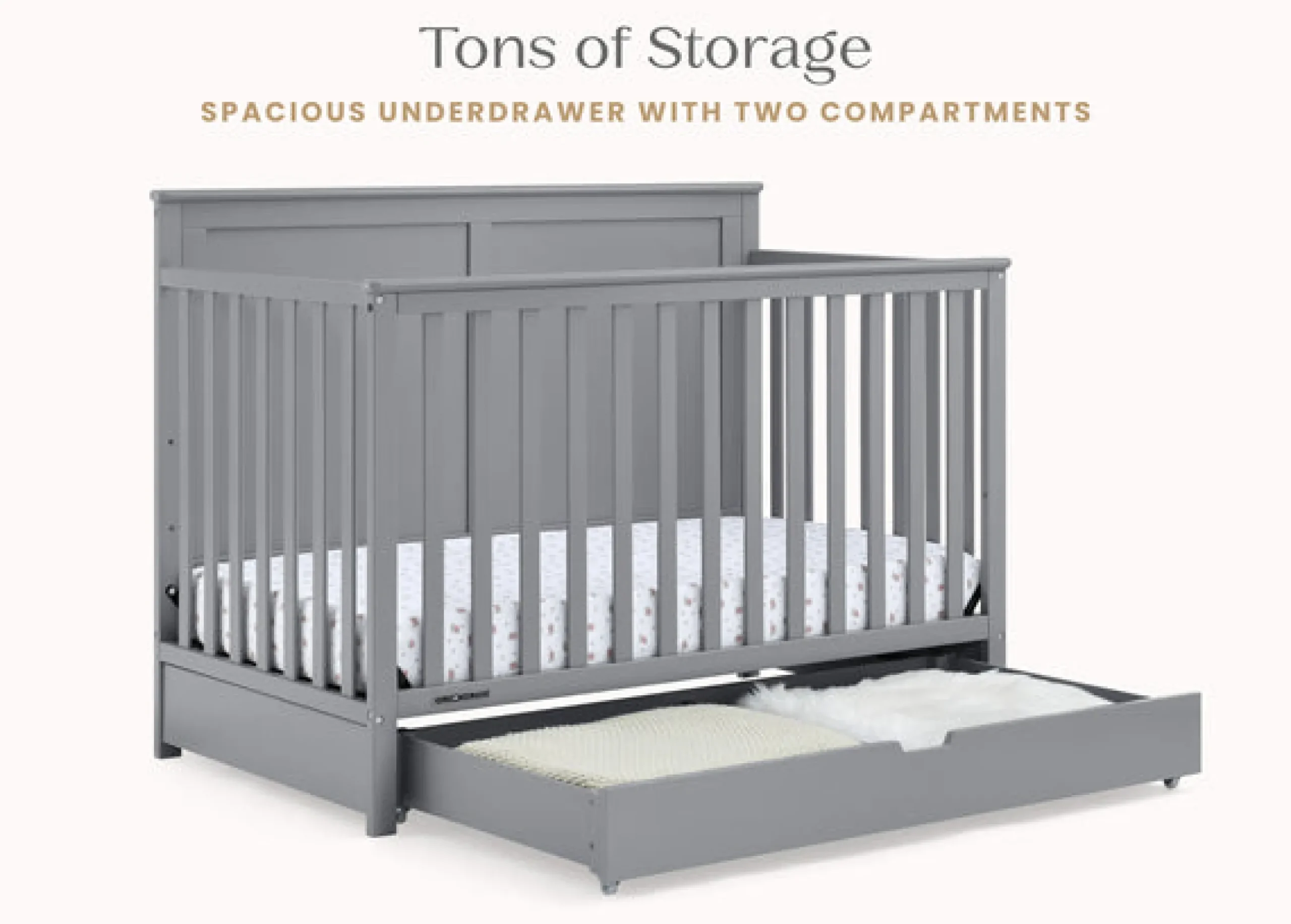 Baby Cribs*Simmons Kids Logan 6-in-1 Convertible Crib with Underdrawer Grey (026)