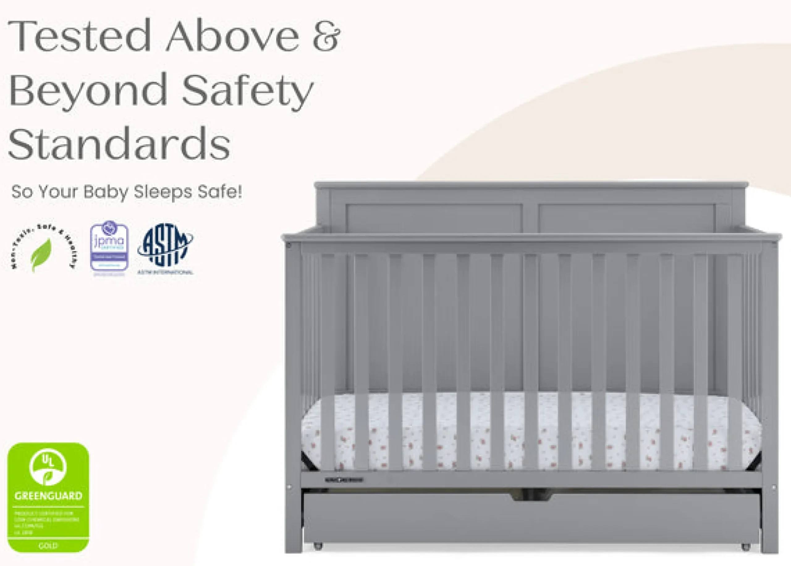 Baby Cribs*Simmons Kids Logan 6-in-1 Convertible Crib with Underdrawer Grey (026)