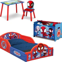 Toddler Beds|Table & Chair Sets*Delta Children Marvel Spidey and His Amazing Friends 4-Piece Toddler Room-in-a-Box Set – Includes Sleep and Play Toddler Bed, Table, 1 Chair and Toy Box