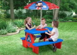 Picnic Tables*Delta Children Mickey Mouse 4 Seat Activity Picnic Table with Umbrella and LEGO Compatible Tabletop