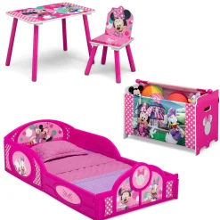Toddler Beds|Table & Chair Sets*Delta Children Minnie Mouse 4-Piece Toddler Room-in-a-Box Set – Includes Sleep and Play Toddler Bed, Table, 1 Chair and Toy Box