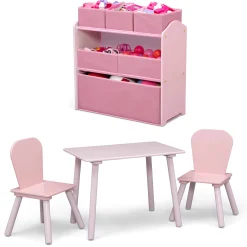 Table & Chair Sets|Table & Chair Sets*Delta Children 4-Piece Toddler Playroom Set – Includes Play Table with Dry Erase Tabletop and 6 Bin Toy Organizer with Reusable Vinyl Cling Stickers