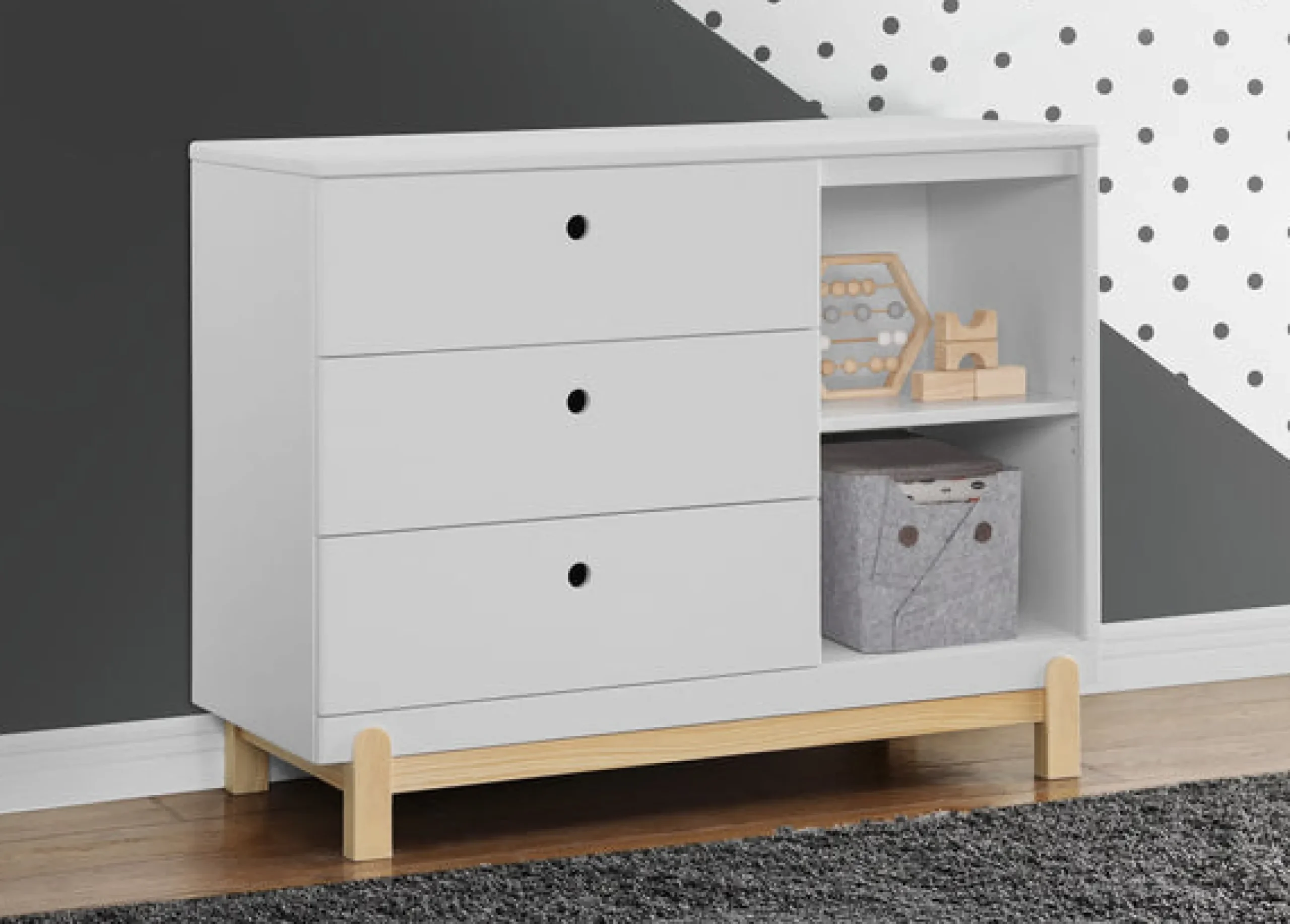 Dressers & Changing Tables|Dressers*Delta Children Poppy 3 Drawer Dresser with Cubbies and Interlocking Drawers Bianca White with Natural (123)
