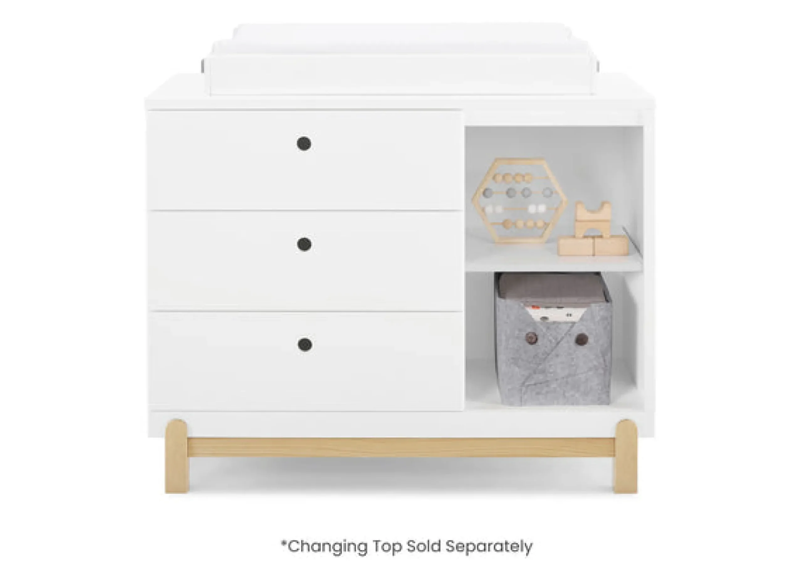 Dressers & Changing Tables|Dressers*Delta Children Poppy 3 Drawer Dresser with Cubbies and Interlocking Drawers Bianca White with Natural (123)