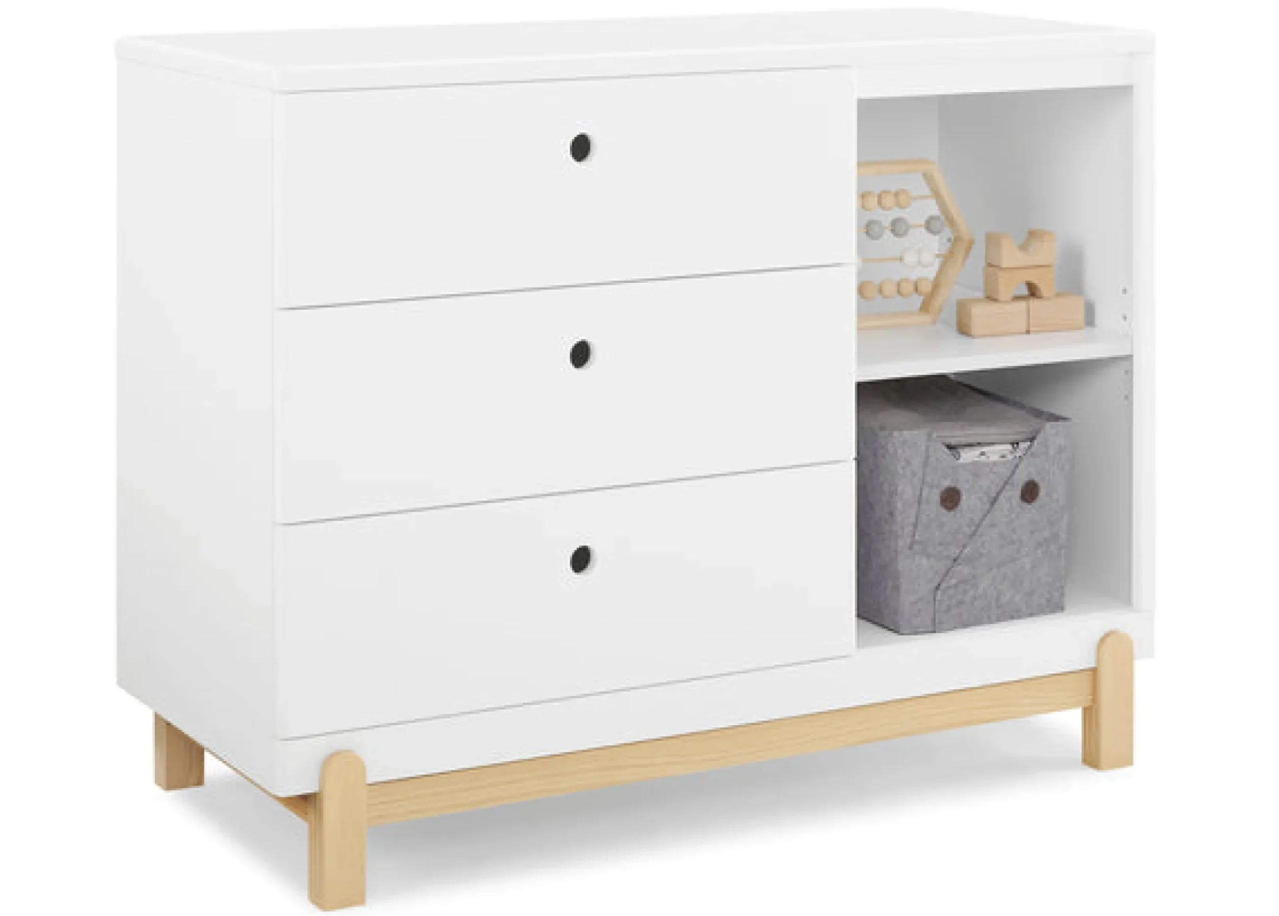Dressers & Changing Tables|Dressers*Delta Children Poppy 3 Drawer Dresser with Cubbies and Interlocking Drawers Bianca White with Natural (123)