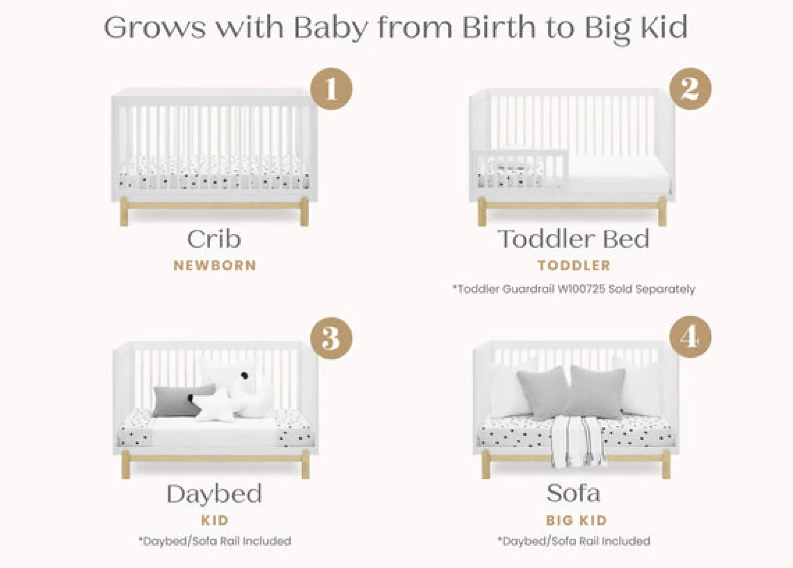 Baby Cribs*Delta Children Poppy 4-in-1 Convertible Crib Bianca White with Natural (123)
